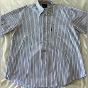 Faconnable Regular Fit Short Sleeve Striped Poplin Shirt